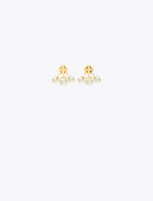 Tory Burch Kira Pearl Front-back Earring In Tory Gold/cream