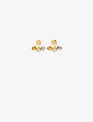 Tory Burch Kira Pearl Front-back Earring In Tory Gold/bronze/pink