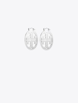 Tory Burch Small Miller Hoop Earring In Tory Silver