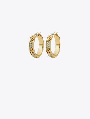 Tory Burch Small Miller Crystal Hoop Earrings In Gold