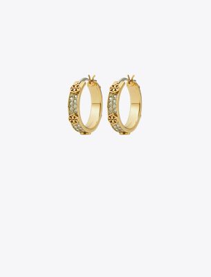 Tory Burch Small Miller Stud Hoop Earring In Tory Gold/crystal