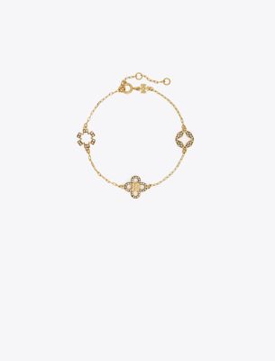 Tory Burch Kira Clover Pavé Bracelet In Tory Gold/crystal