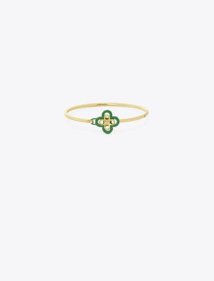 Tory Burch Kira Clover Enamel Hinge Bracelet In Tory Gold/green
