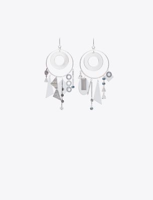 Tory Burch Galaxy Hoop Earrings In Light Silver/white