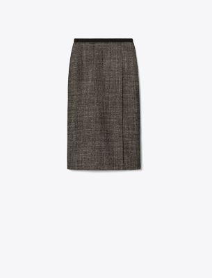 Tory Burch Wrapped Tweed Skirt In Brown/black Multi