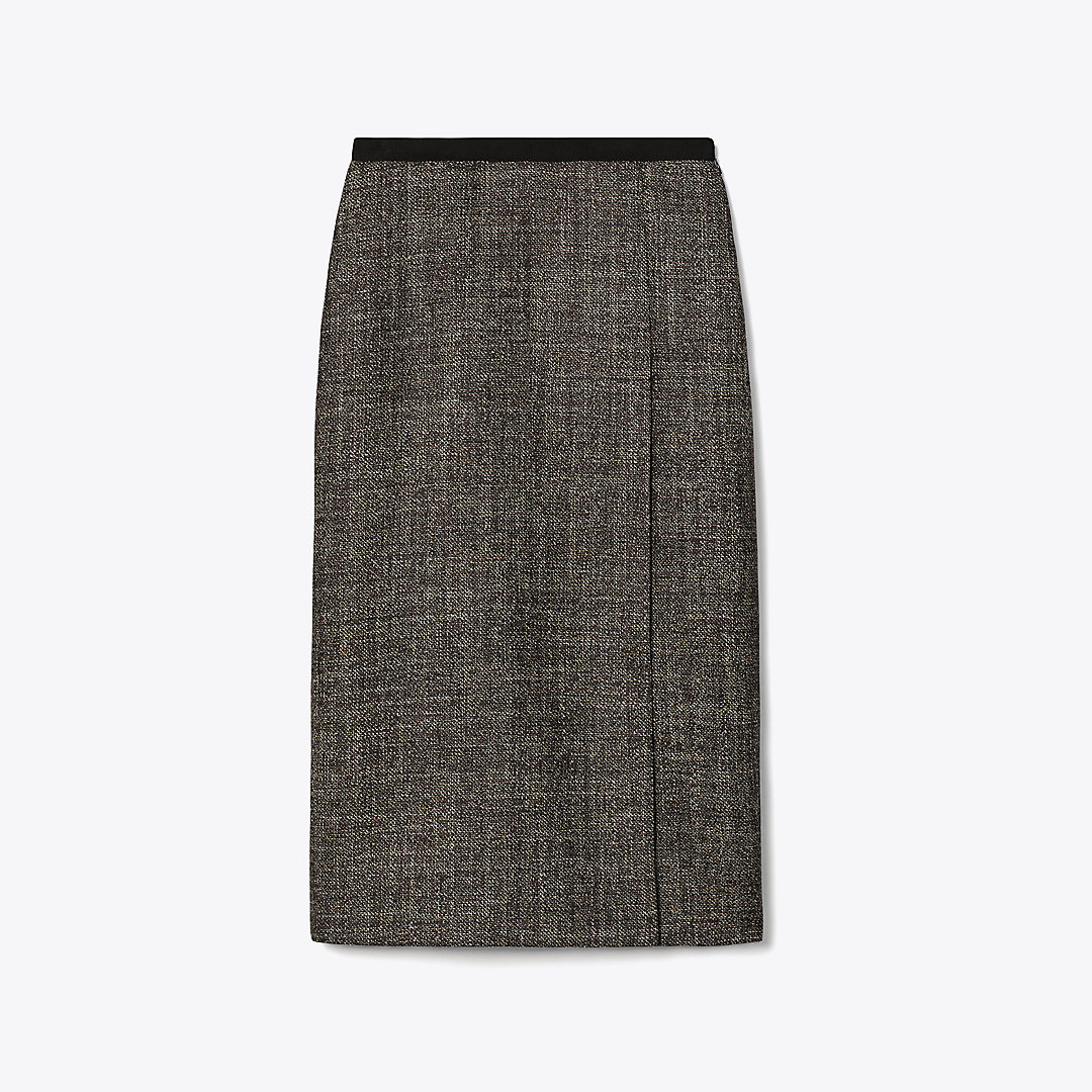 Tory Burch Wrapped Tweed Skirt In Brown/black Multi