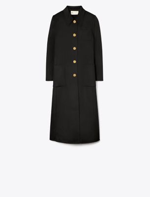 Tory Burch Single-breasted Mid-length Coat In Black
