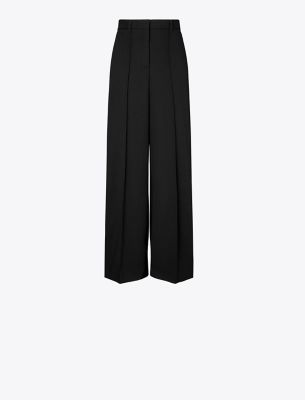 Tory Burch Wide Leg Wool Pant In Black