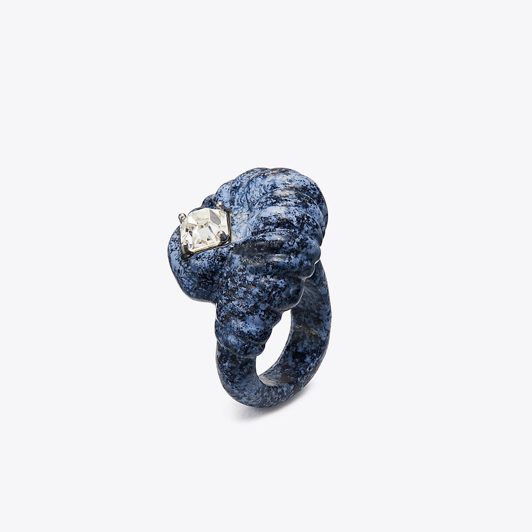 Shop Tory Burch Carved Semi-precious Ring In Blue