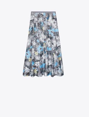 Shop Tory Burch Printed Silk Twill Skirt In Blue Tripped Out Flowers