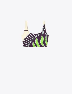 Shop Tory Sport Printed Scoop-neck Long Bra In Purple Zebra Scarf