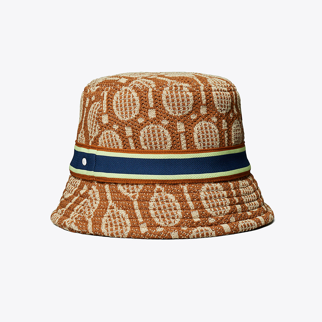 Tory Sport Tory Burch Racquets Knit Bucket Hat In Brown Racquets