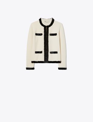 Shop Tory Burch Kendra Wool And Sequin Jacket In French Cream
