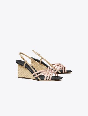 Shop Tory Burch Multi-strap Espadrille Wedge Sandal In Pink Brick/taupe Storm/coco