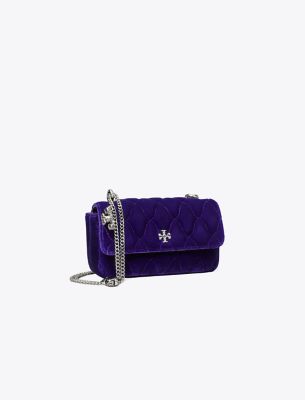 Tory Burch Kira Velvet Mini Flap Bag In Deep Charoite