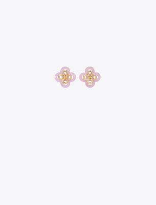 Shop Tory Burch Kira Clover Stacked Stud In Tory Gold/light Pink