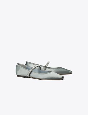 Tory Burch Crystal Ballet In Vintage Steel/black Diamond