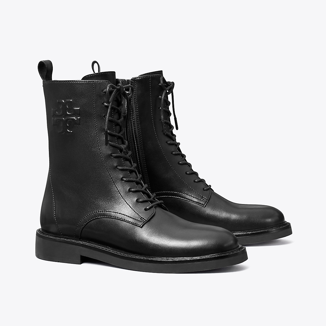 Shop Tory Burch Double T Combat Boot In Perfect Black