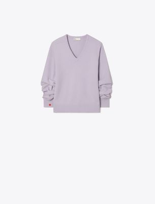 Shop Tory Burch Wool V-neck Sweater In Lavender Dusk