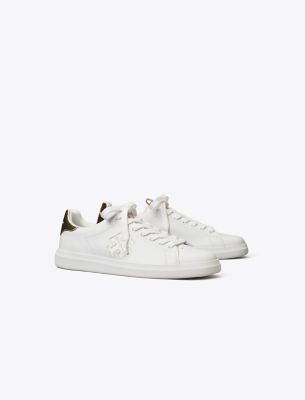 Shop Tory Burch Double T Howell Court Sneaker In Titanium White/spark Gold