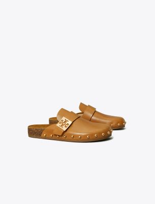 Tory Burch Mellow Logo-plaque Leather Mules In Caramel Corn