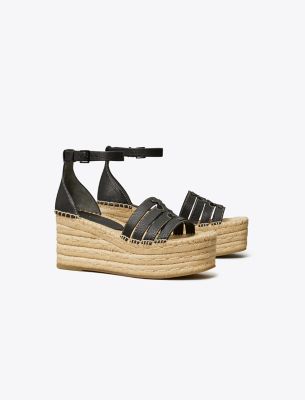 Tory Burch Ines Multi-strap Espadrille Wedge Sandal In Perfect Black