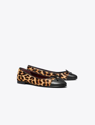 Tory Burch Brown Ballet Shoes With Cap Toe And Leopard Print In Leather Woman In Classic Leopard