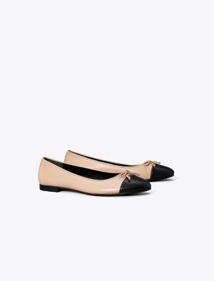 Tory Burch Women's Slip On Pointed Cap Toe Ballet Flats In Shell Pink/perfect Black
