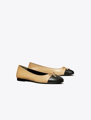 Tory Burch Claire Cap Toe Ballet Flat In Ginger Shortbread/perfect Black