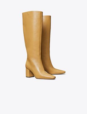 Tory Burch Banana Tall Leather Boots In Ginger Shortbread