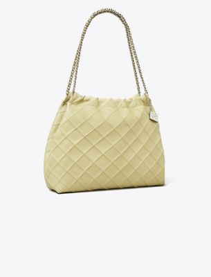 Shop Tory Burch Fleming Soft Drawstring Bag In Olive Sprig