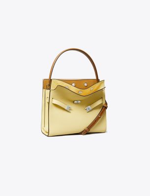 Tory Burch Small Lee Radziwill Pebbled Double Bag In Burgundy