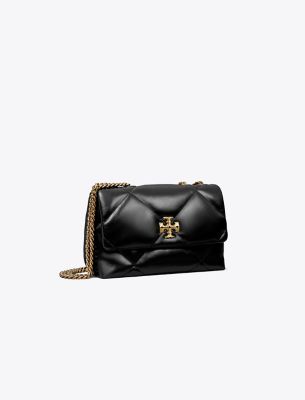 Tory Burch Kira Diamond Quilted Leather Small Convertible Shoulder Bag In Black