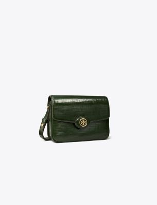 Shop Tory Burch Robinson Crosshatched Convertible Shoulder Bag In Dark Everglade