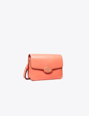 Shop Tory Burch Robinson Crosshatched Convertible Shoulder Bag In Coral Crush