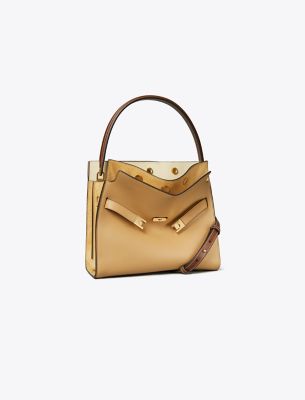 Shop Tory Burch Small Lee Radziwill Double Bag In Ginger Shortbread