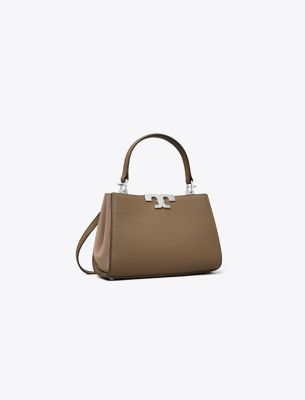 Shop Tory Burch Mini Eleanor Pebbled Satchel In Wild Mushroom