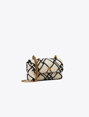 Tory Burch Mini Kira Woven Canvas Flap Bag In Natural/black