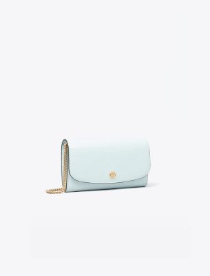 Tory Burch Robinson Crosshatched Chain Wallet In Blue