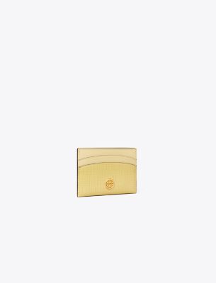 Tory Burch Robinson Crosshatched Card Case In Butter Mint