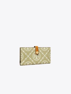 Tory Burch T Monogram Contrast Embossed Zip Slim Wallet In