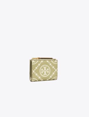 Tory Burch T Monogram Contrast Embossed Bi-fold Wallet In Olive Sprig
