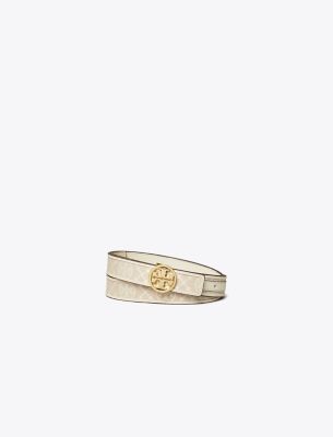 Shop Tory Burch 1" Miller Monogram Belt In New Ivory