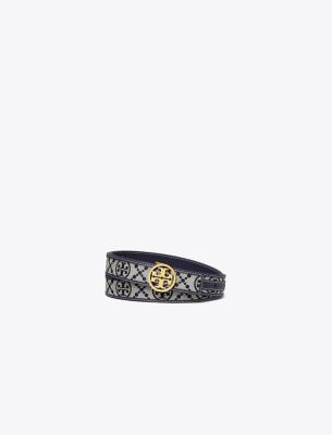 Shop Tory Burch 1" Miller Monogram Belt In Tory Navy