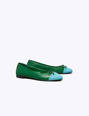 Shop Tory Burch Cap-toe Ballet In Spring Forest/skylight Blue