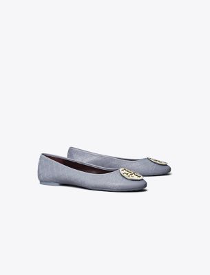 Shop Tory Burch Claire Cap-toe Quilted Ballet In Dew Blue/gold/silver