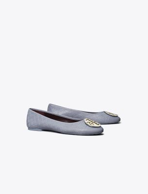 Tory Burch Claire Cap-toe Quilted Ballet In Dew Blue/gold/silver