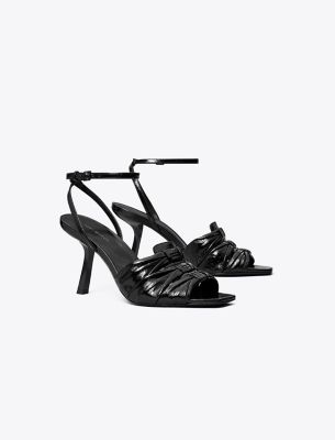 Tory Burch Ruched Heeled Sandal In Perfect Black
