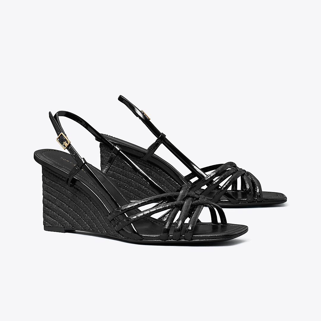 Shop Tory Burch Multi-strap Espadrille Wedge Sandal In Perfect Black/perfect Black/perfec