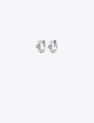 Tory Burch Kira Enamel Huggie Earring In Shiny Hematite/starlight